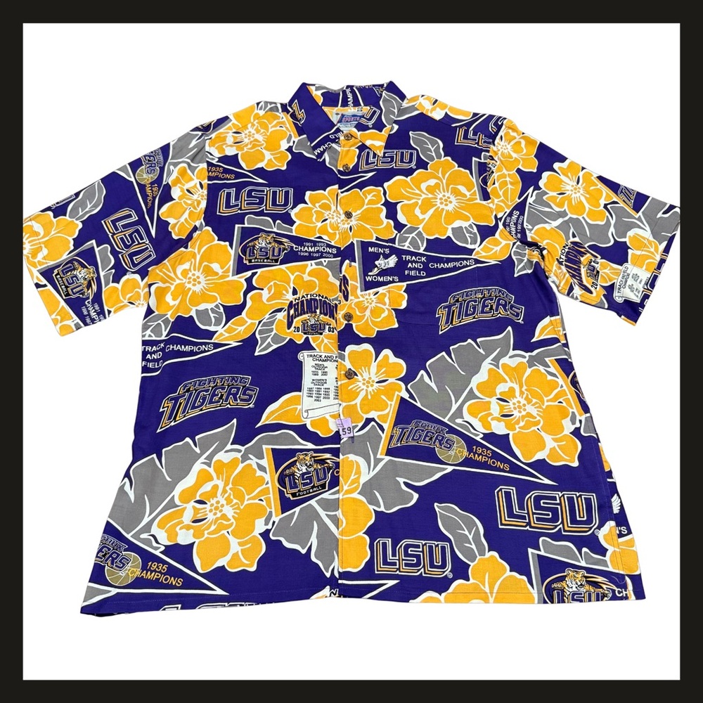 LSU Tigers Reyn Spooner Mens Large Hawaiian Rayon SS Shirt SEC Football NCAA EUC